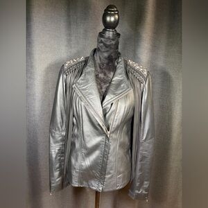 Scully Leather Fringe Studded Moto Jacket L